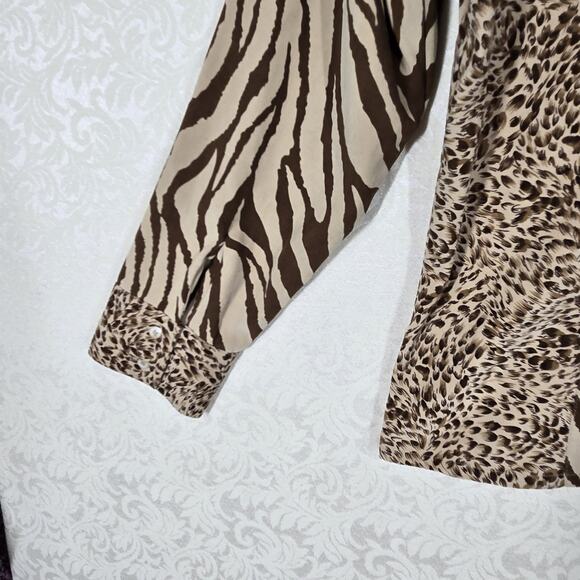 VTG Robert Louis Shirt Jacket Shacket sz M Brown Tan Animal Print Button Front - Picture 10 of 16